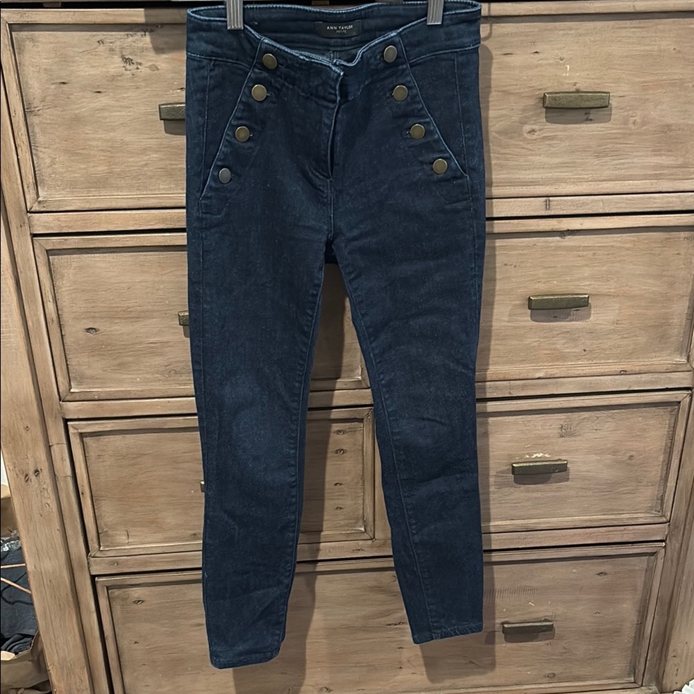 Navy Blue High-Waisted Button Pants